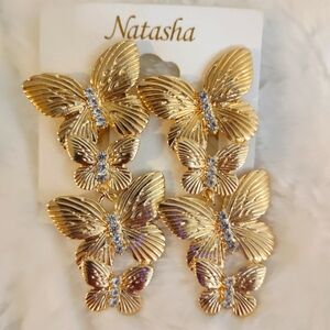 Natasha Couture Gold Butterfly Earrings